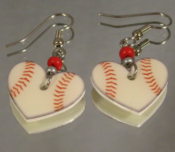 St. Louis Cardinals Earrings Baseball Heart Charm Dangle Stainless Steel