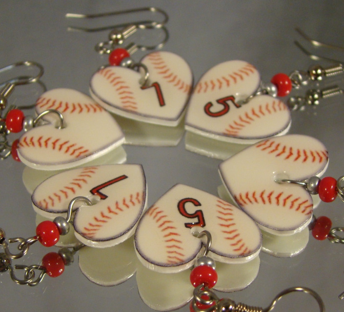 St. Louis Cardinals Earrings Baseball Heart Charm Dangle Stainless Steel